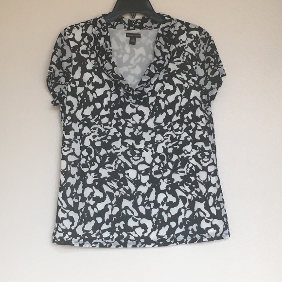 DANA BUCHMAN Pattered Print Mesh Blouse Black Tan - Picture 1 of 4